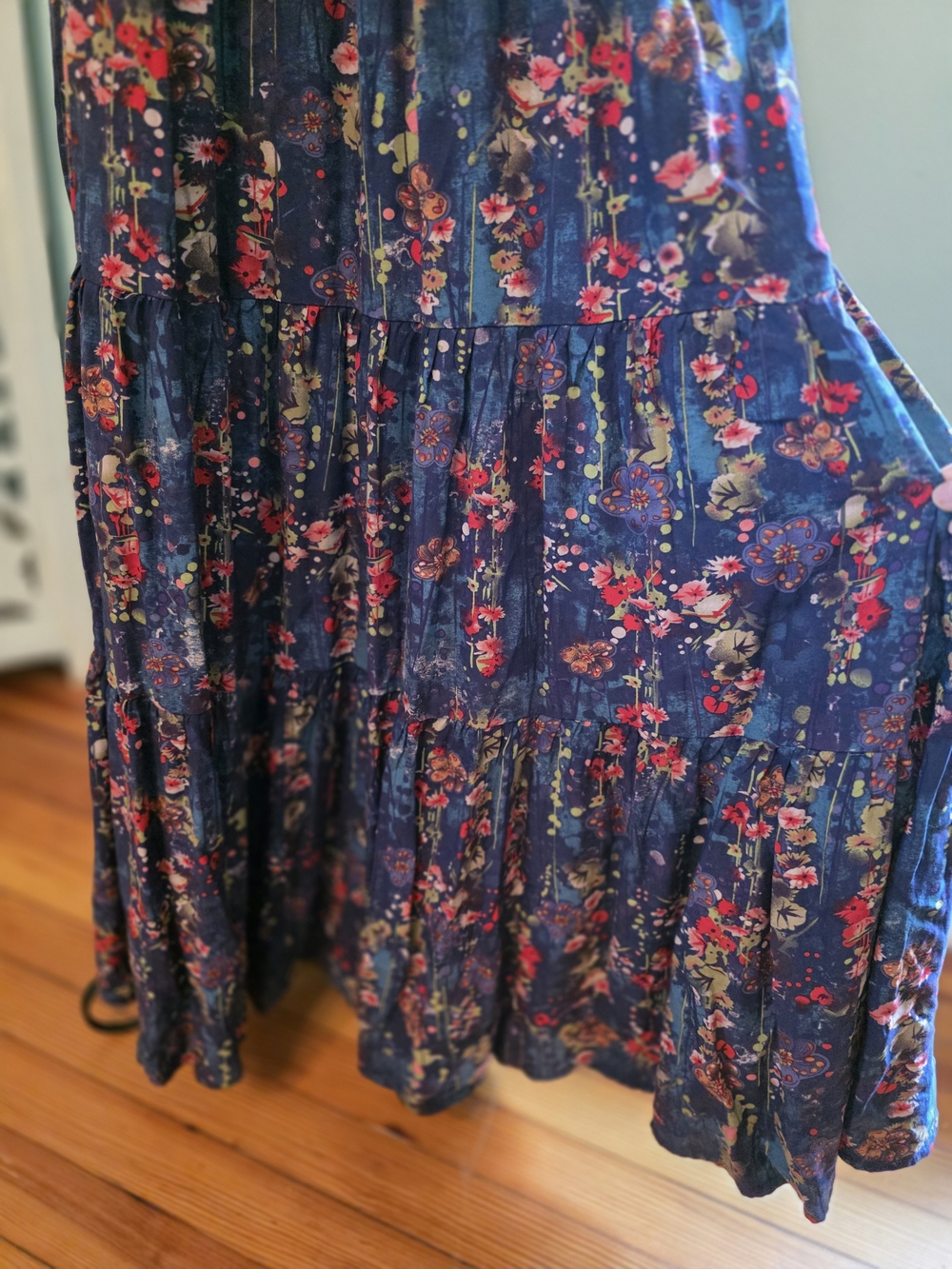 Floral Tiered Maxi Dress - Navy with Pink Floral - Picture 6 of 16